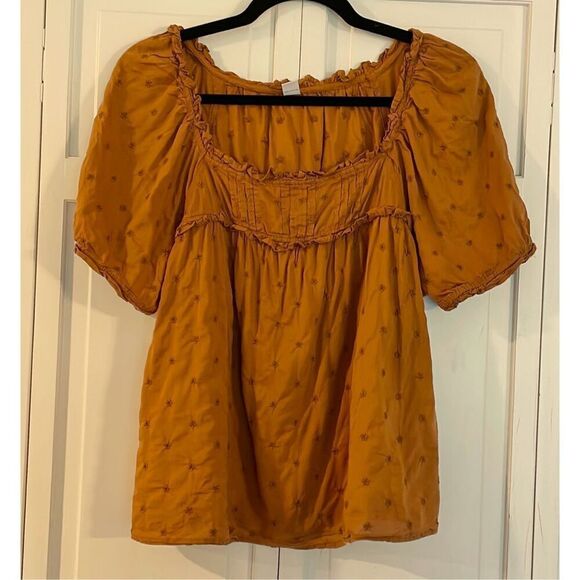 Old Navy brown square neck embroidered puff sleeve top M - Picture 3 of 9